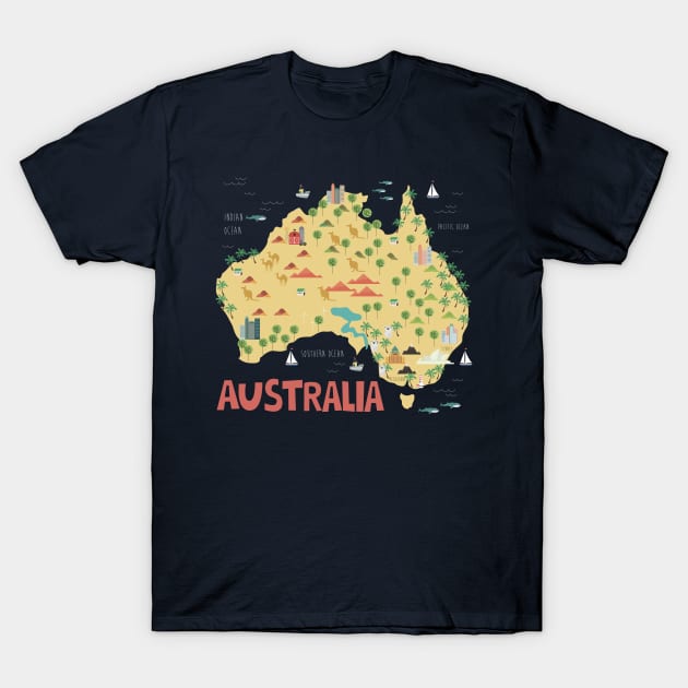 Australia Illustrated Map T-Shirt by JunkyDotCom